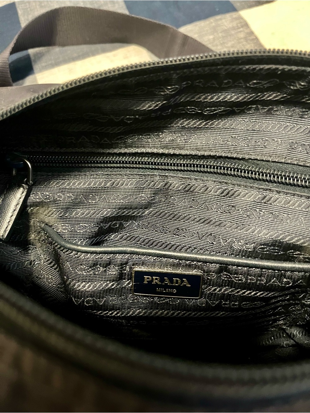 Prada Navy Nylon Messenger Bag with Silver Hardware, Leather Trim with Dust Bag - Picture 9 of 12